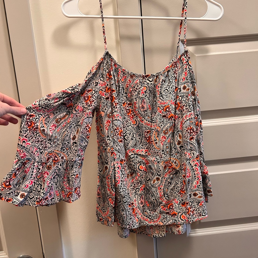 Miami Paisley Print Blouse - Black, White, and Orange